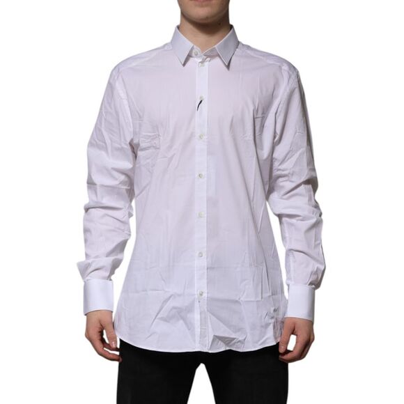 Dolce & Gabbana White Cotton GOLD Long Sleeves Formal Men's Shirt